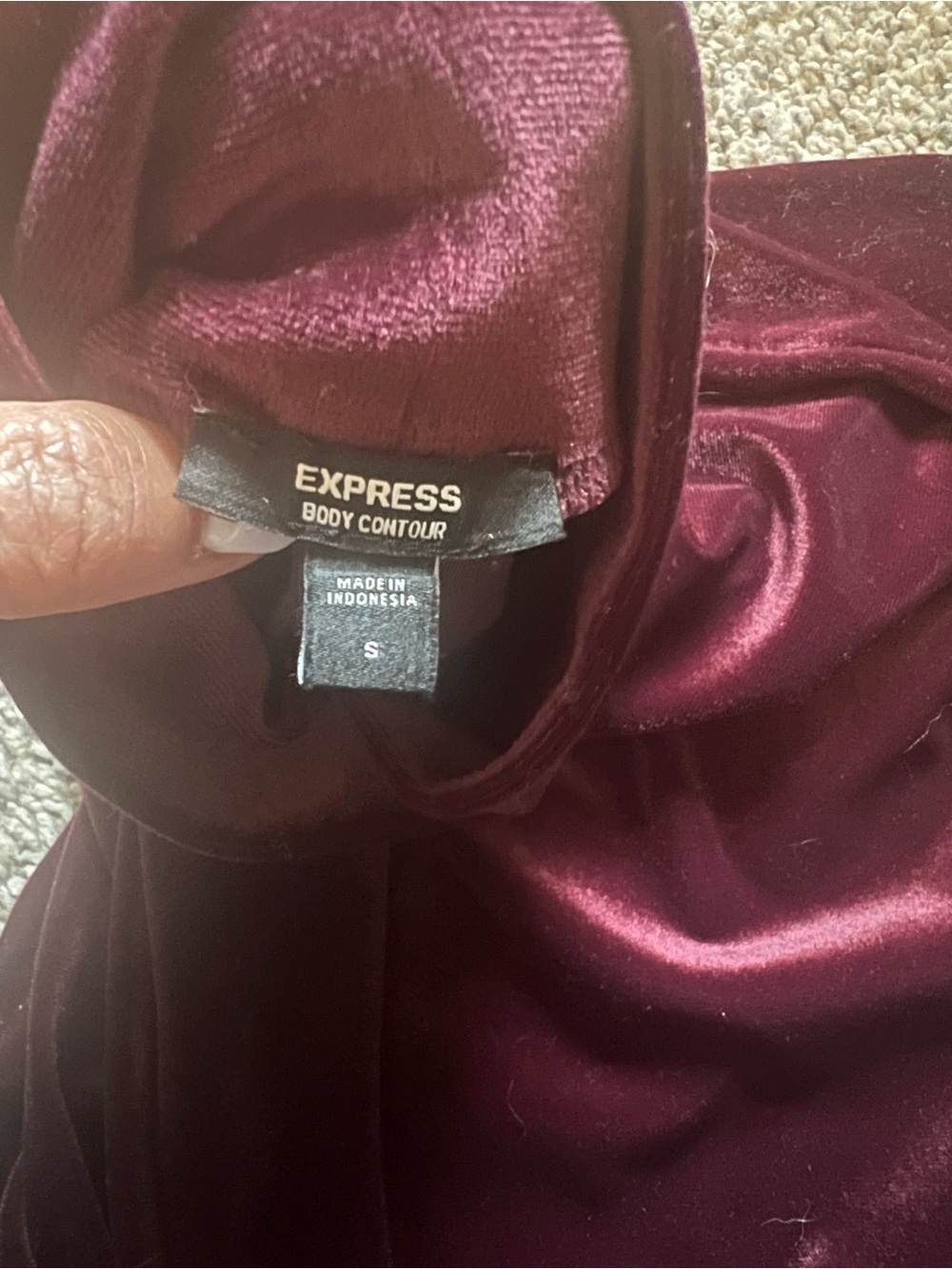 Express Burgundy Velvet Mock Neck Bodysuit - Picture 2 of 3